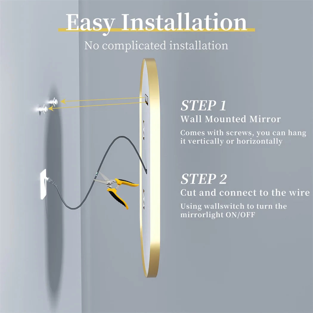 LUVODI Luxury Oval Led Illuminated Bathroom Mirror Gold Aluminum Frame with Demister Pad