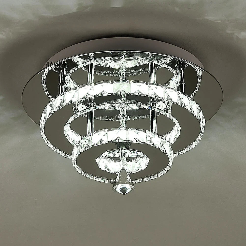 KOMORE Modern Small Crystal LED Ceiling Light, Square / Round for Office, Living Room, Bedroom, Kitchen, Hallway