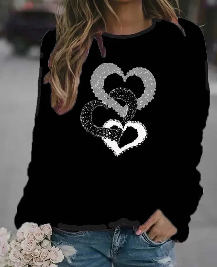 Women's Casual Round Neck Sweatshirt Autumn/winter Printed Christmas Santa Claus Design Comfortable Breathable Ladies Top
