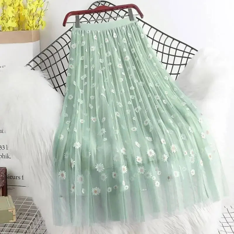 Skirts Women Tender Sweet Korean Style Printed Lady Mesh Ins Classy All-match College Elegant Popular Lovely Girls Stylish Charm