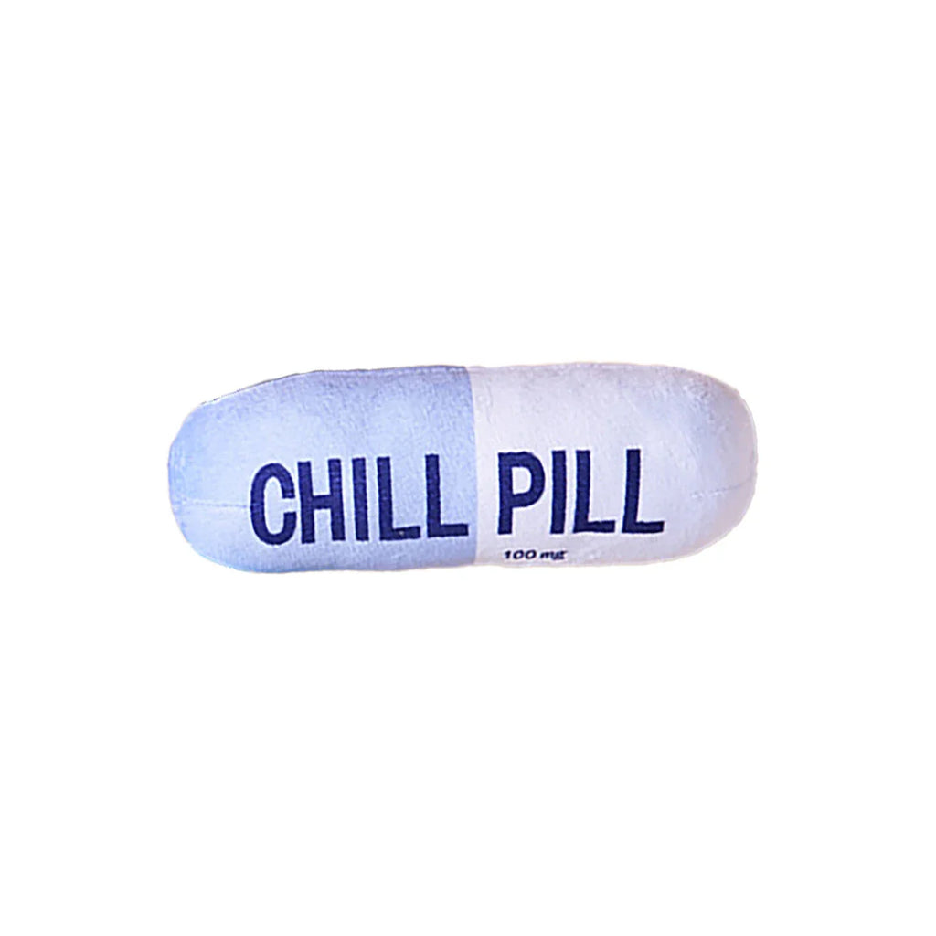 Interactive Plush “Chill Pill” Dog Toy with Squeaker – Soft Bite-Resistant Chew Toy for Pets