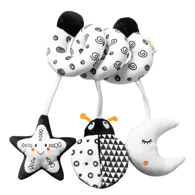 Newborns Spiral Hanging Activity Stroller Toy Baby Carseat Toy Black & White Lion Koala Rattle  for Crib Mobile Sensory Toy Gift