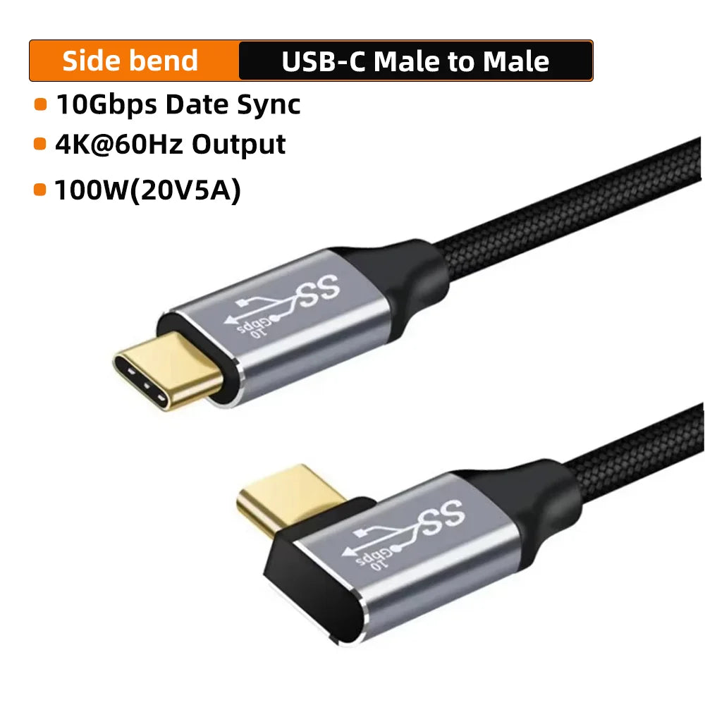 5A Type C Male Female 90 Angle Cable USB C Extension Cable Fast Charging USB Type C 3.1 PD100W Quick Charge With Corner Cables