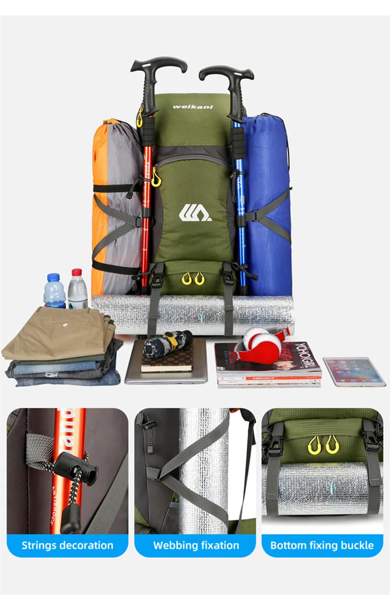50L Travel Backpack Camping Men Large Hiking Bag Tourist Rucksack Waterproof Outdoor Sports Climbing Mountaineering Bag Luggage