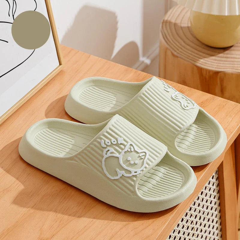 Summer Women's Slippers Fashion Indoor Soft Sole Durable And Wear-resistant Cute Cartoon Cat Bathroom Home Shoes Couple