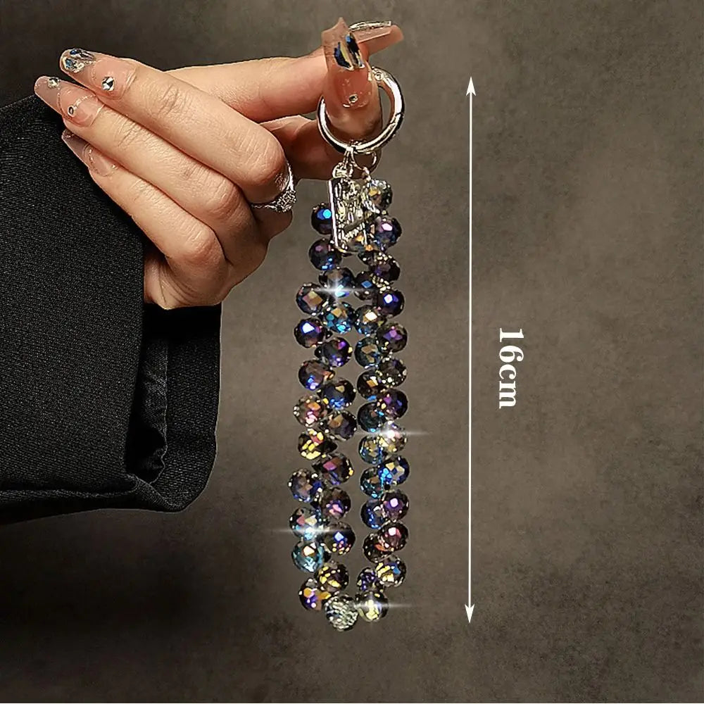 Colorful Mobile Phone Lanyard Chain Stylish Glitter Crystal Bead Pendant Keychain Jewelry Bag Accessories Sparkle Key Chains