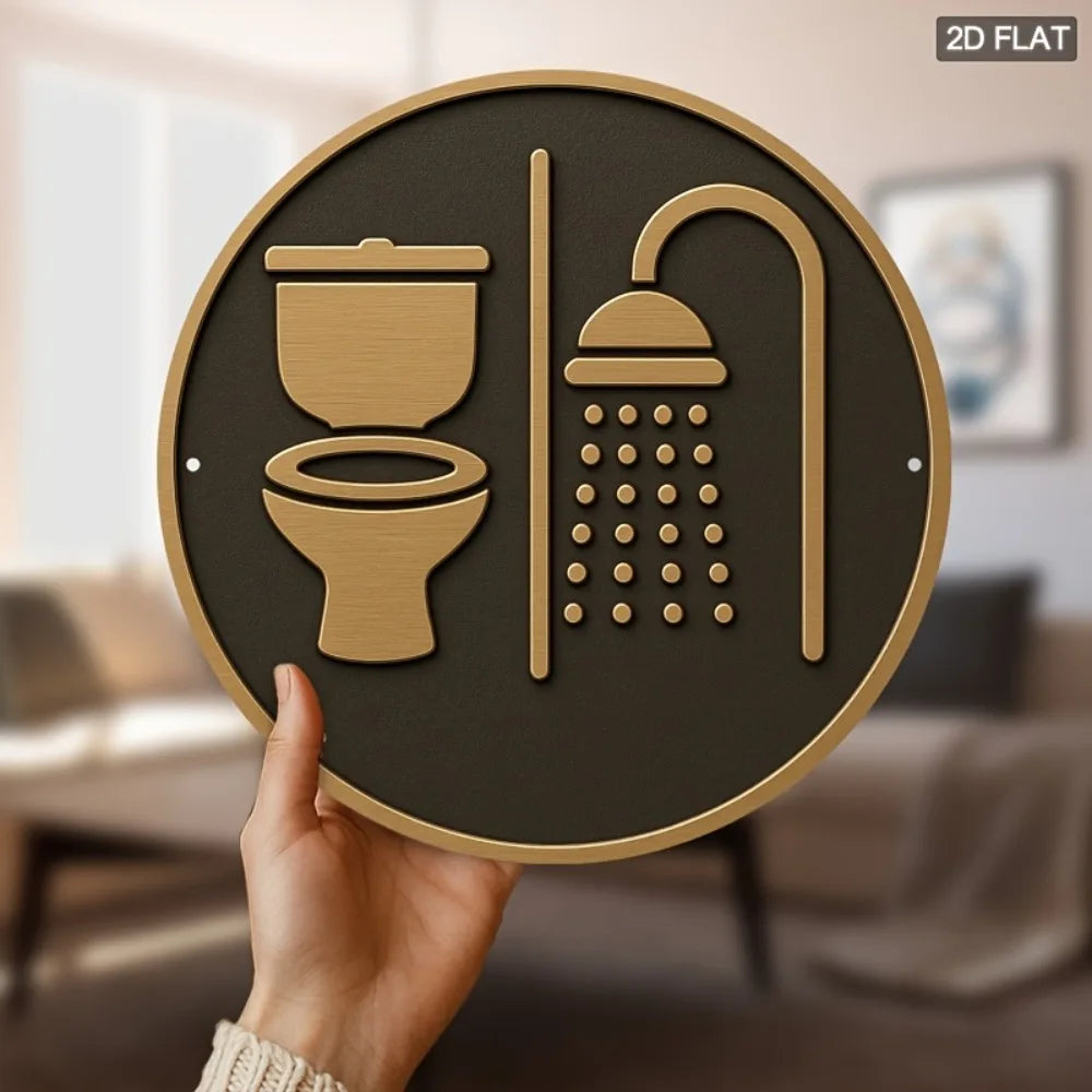 Modern Bathroom Toilet & Shower Sign – Waterproof Aluminum Wall Plaque