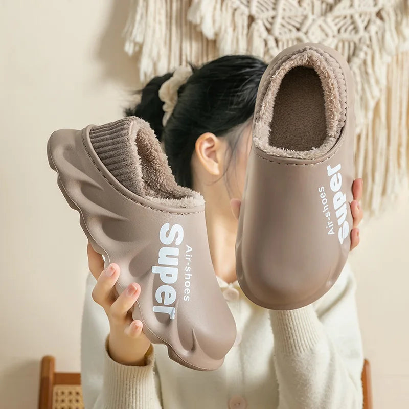 Winter Men Women Warm Slippers Cotton Slippers Outdoor Indoor Warm Shoes Men's Couple Home Bedroom Plush Slippers Big Size 46 47