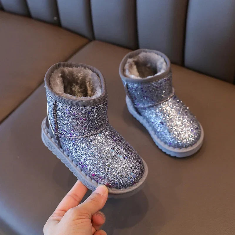 Children's Warm Winter Snow Boots Anti-Slip Soft Microfiber Slip-On Shinny Sport Shoes for Girls And Boys Sizes 25-36