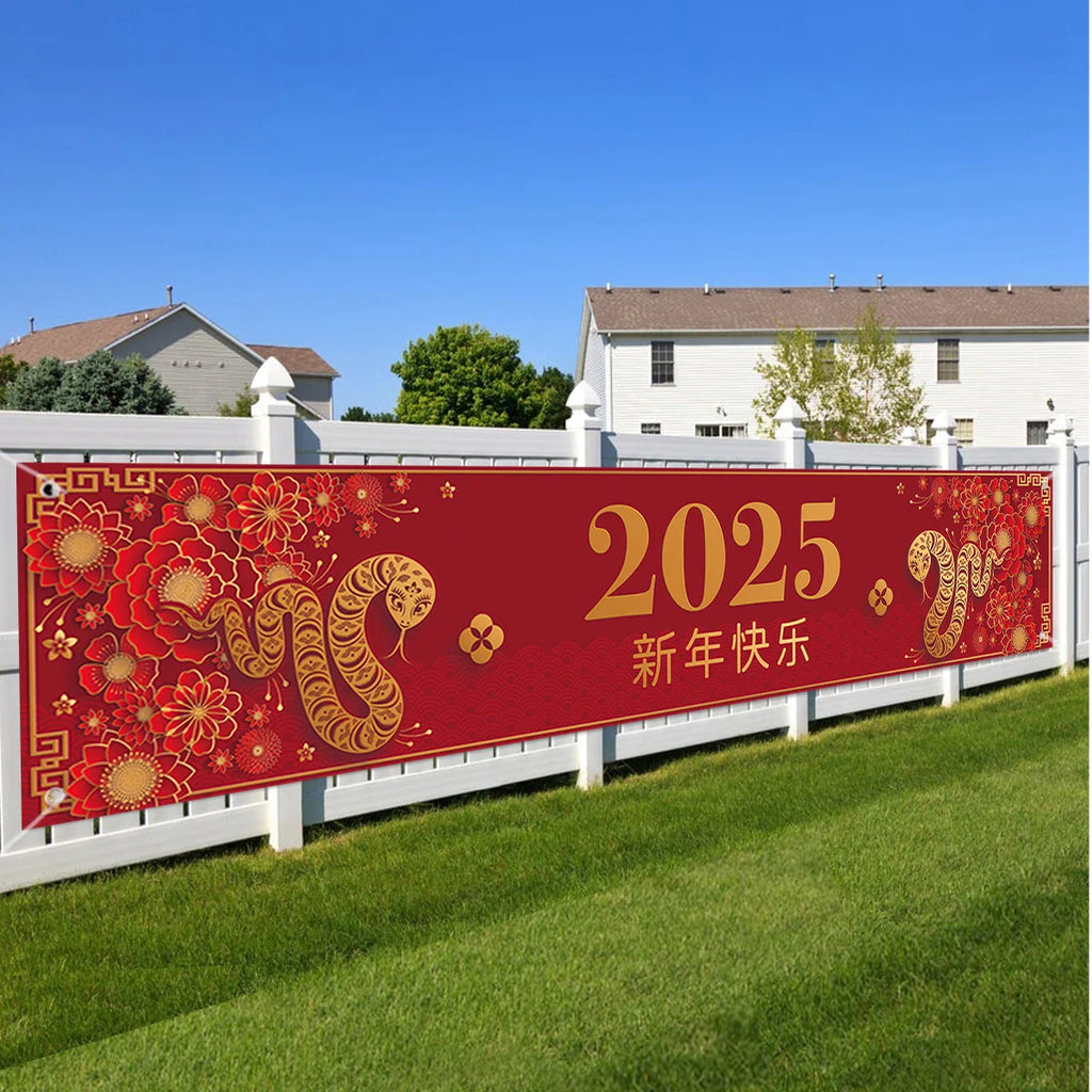 Black/Red Gold Happy New Year 2025 Banner Navidad Natal Noel Outdoor Flags New Year Party Decor Balloon Photography Background