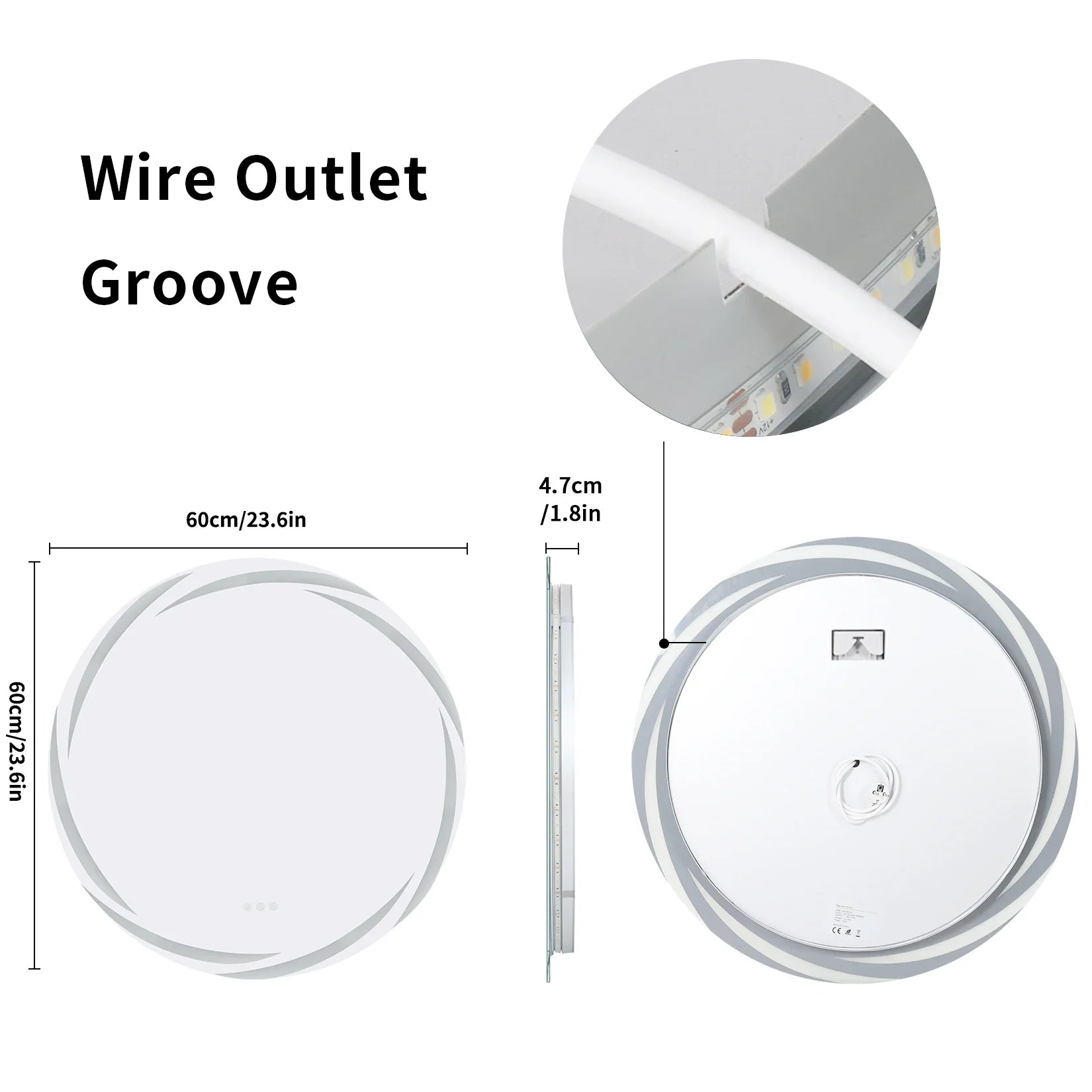 Anti-fog LED Bathroom Mirror Circle Backlit HD Wall Mounted Vanity Mirror Shatterproof 3 Colors Lights Adjust