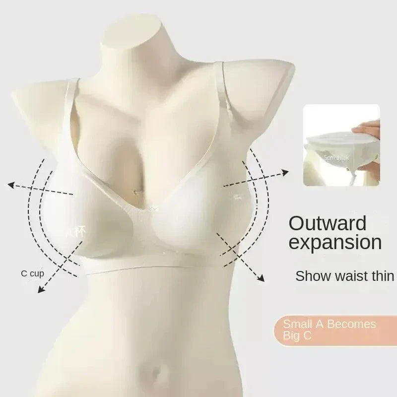 Flat Chest Solution Bra for Women Thickened Push Up Cups No Steel Ring Seamless Invisible Lift Small Chest Enhancement B C Cup