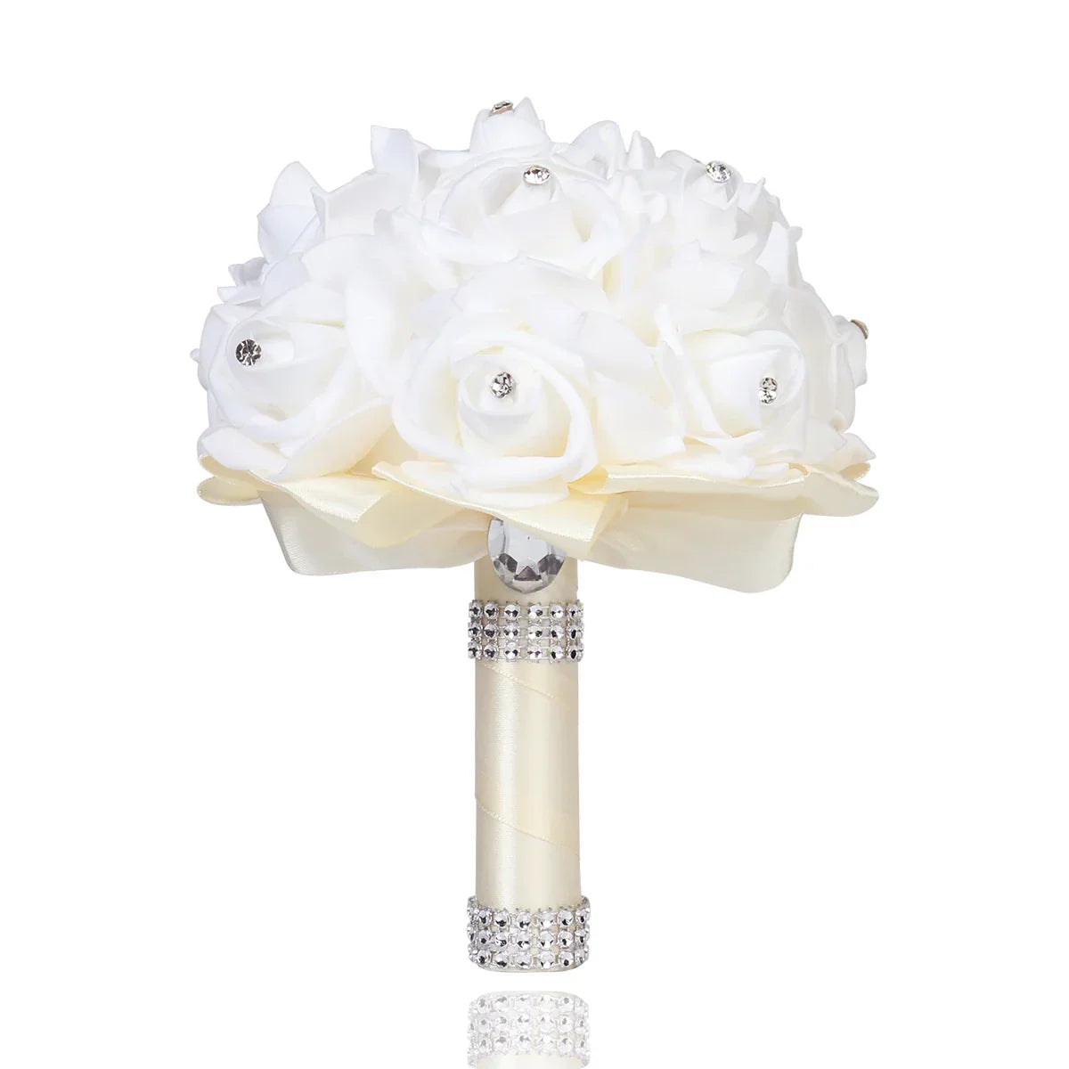 Cheapest PE Rose Bridesmaid Wedding Foam flowers Rose Bridal bouquet Ribbon