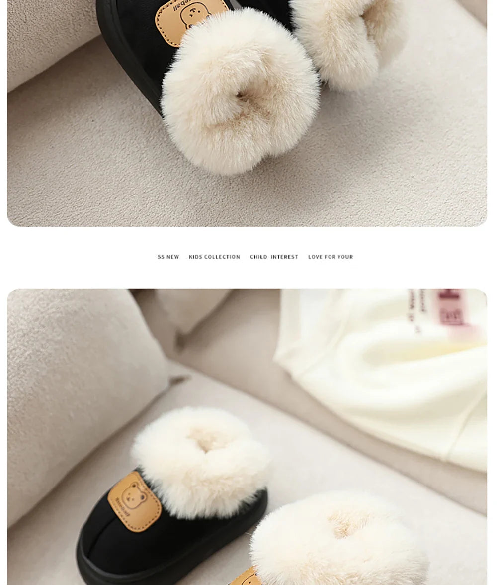 Unisex Cute Winter Boots for Toddlers Faux Fur Thick Warm Velvet Slip-On Baby Snow Footwear 1-3 Years Anti-Slippery PU Leather