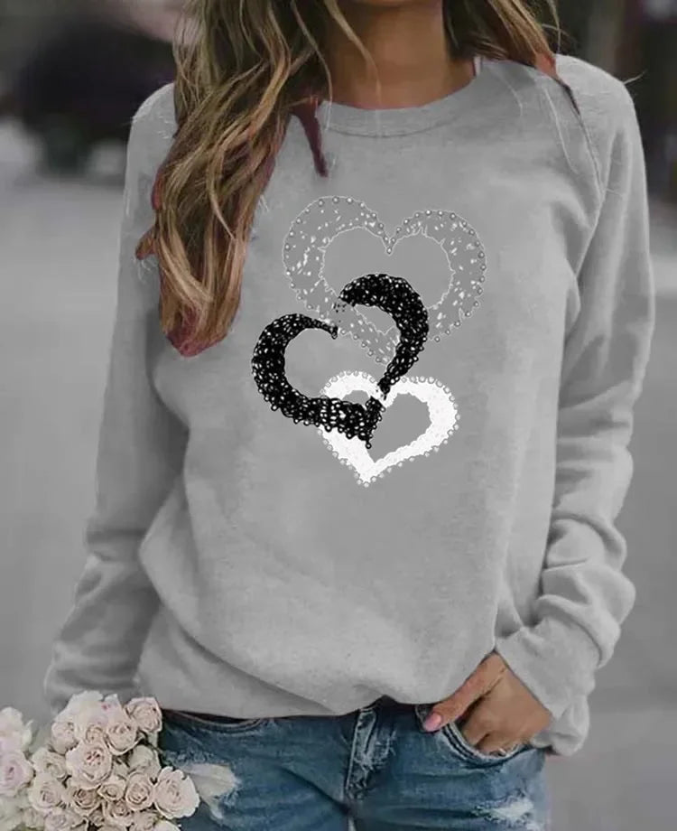 Women's Casual Round Neck Sweatshirt Autumn/winter Printed Christmas Santa Claus Design Comfortable Breathable Ladies Top