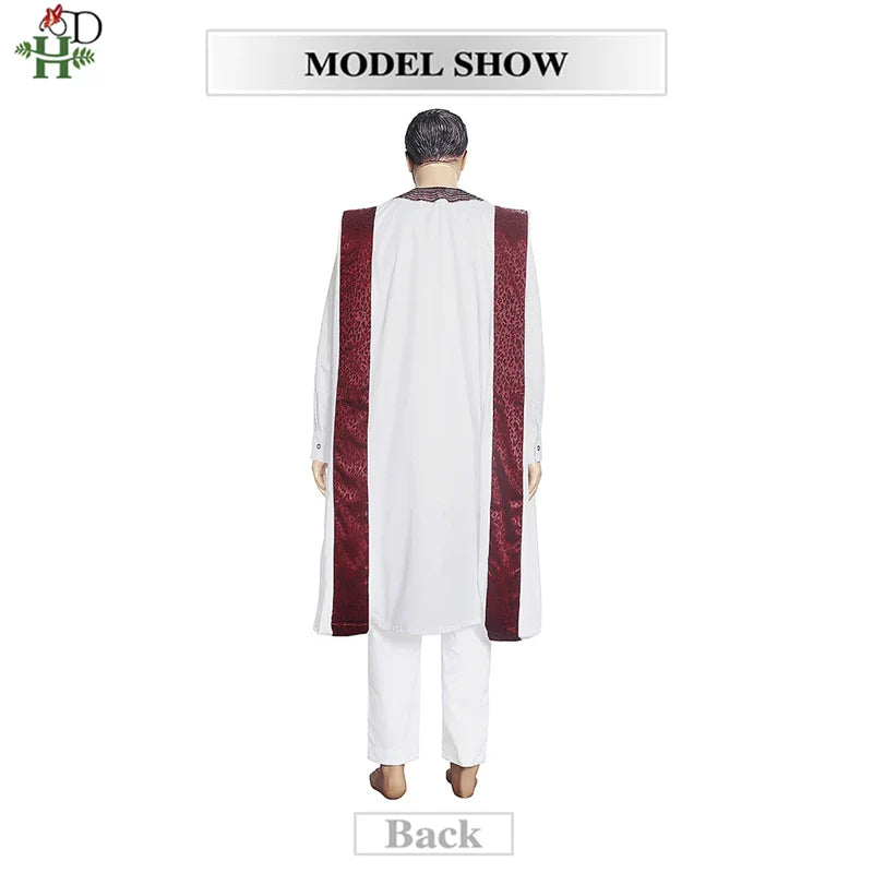 H&D Embroidered Dashiki Agbada Men African Traditional Clothes Ankara Outfit Cover Shirt Pants 3 PCS Suit Muslim Sets