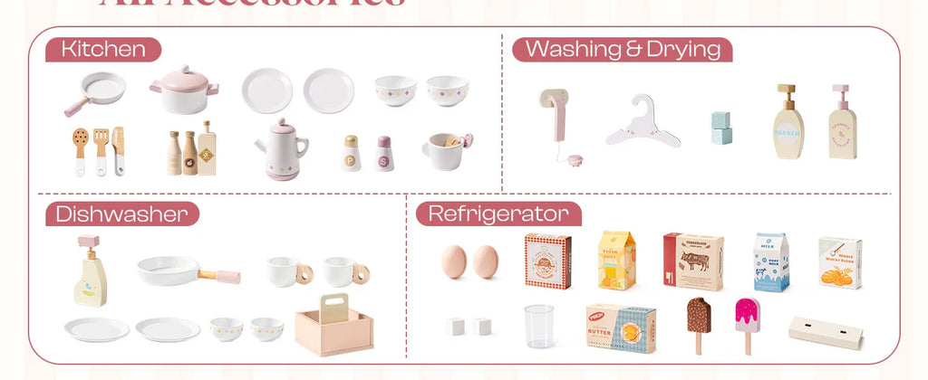 Robotime Robud Kids Corner Kitchen Playset Wooden Play Kitchen Set with Realistic Sound Pretend Play Gift for Boys Girls Pink
