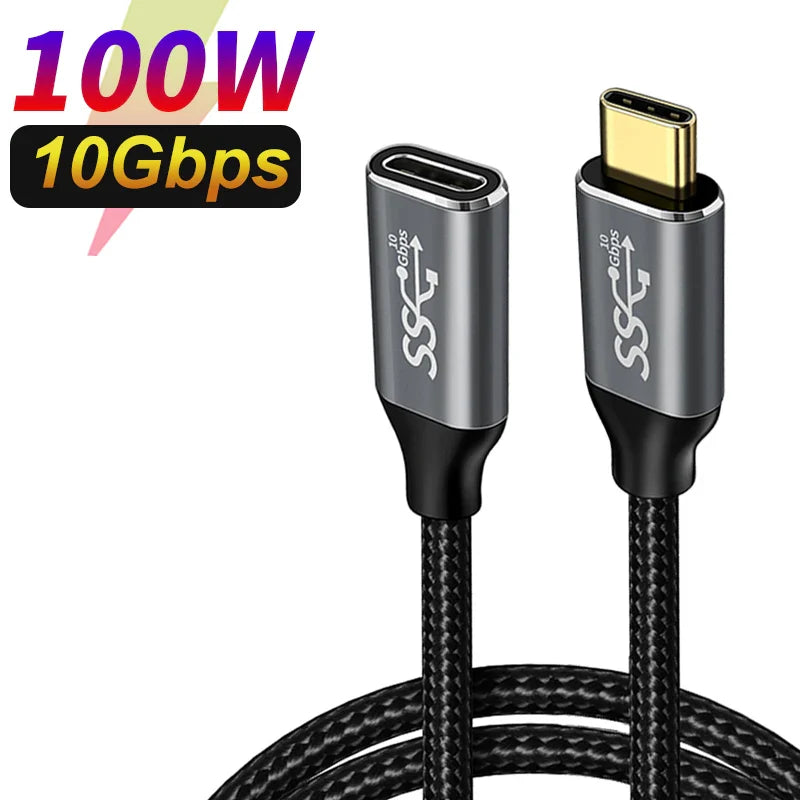 USB C 10Gbps Extension Cable Type C 100W Extender Cord Male to Female for Xiaomi Huawei Nintendo Switch MacBook Extension Cable