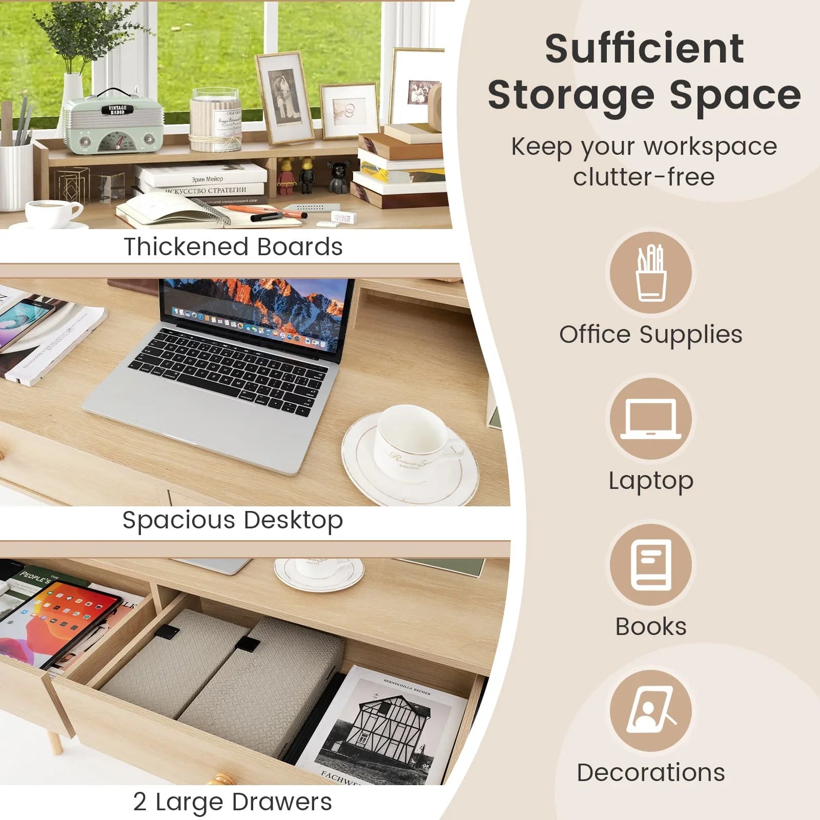 GOFLAME Writing Desk 120 CM Home Office Computer Workstation