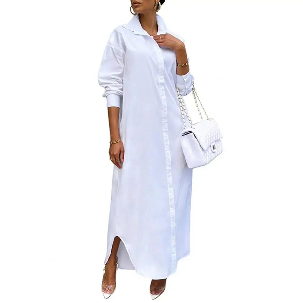 Women Shirt Windproof Shirt Dress Versatile Hem Stylish Autumn Winter Solid