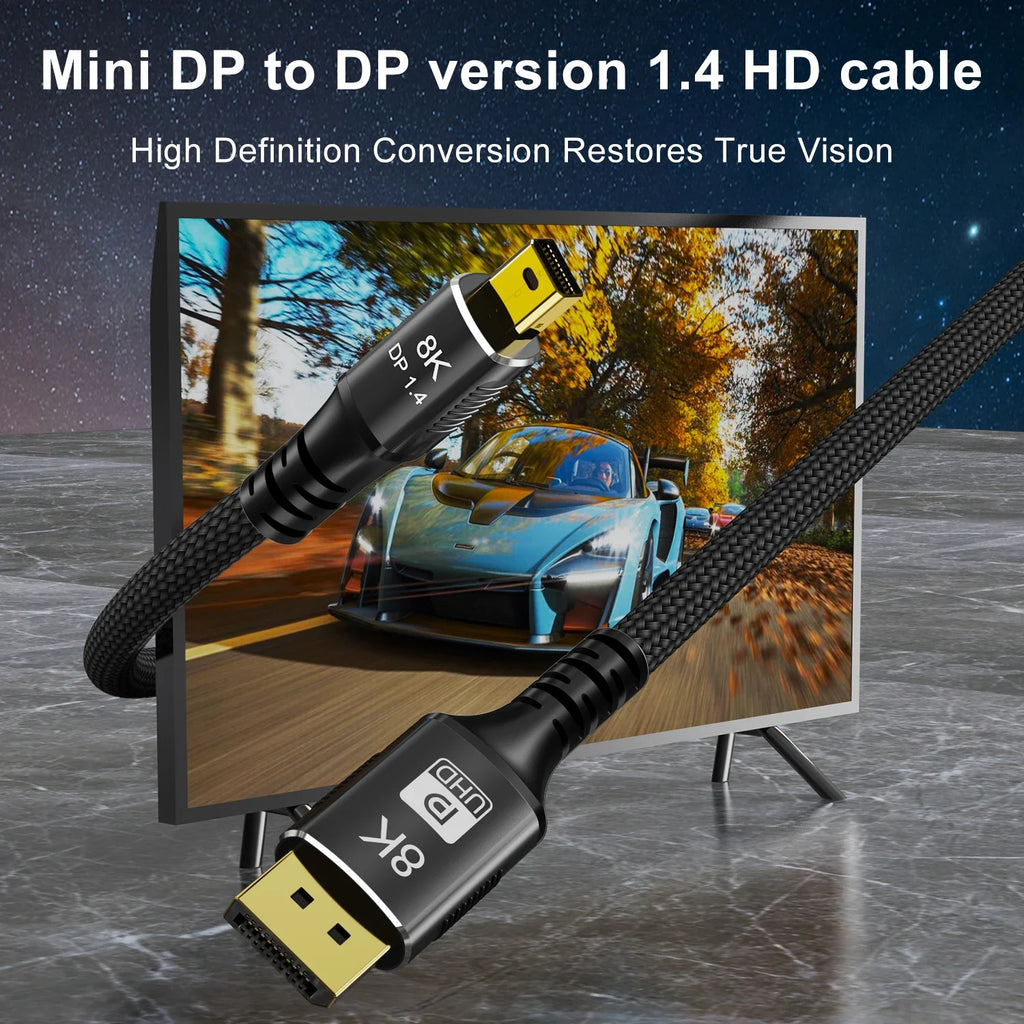 8K Mini DisplayPort to DisplayPort Cable DP1.4 8K 60Hz Bi-Directional Transmission DP to Mini DP Cables for MacBook Air Monitor