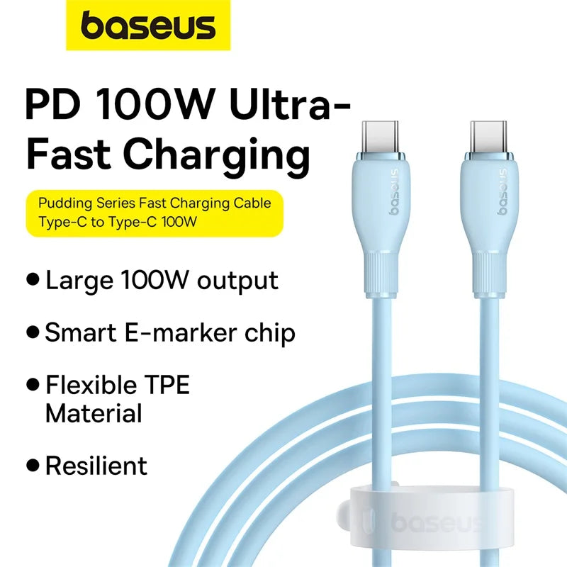 Baseus PD 100W USB C To USB Type C Cable For Macbook Fast Charging Charger Wire Cord For iPhone  16 15 Type-C Cable For Xiaomi