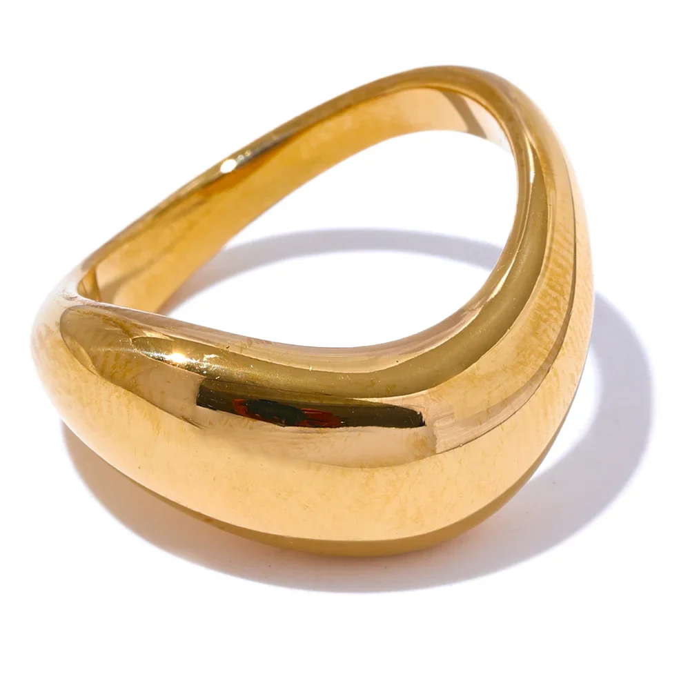 Yhpup Minimalist Smooth Stainless Steel Metal Geometric Finger Ring Waterproof 18K PVD Plated Distinctive Jewelry Bijoux New