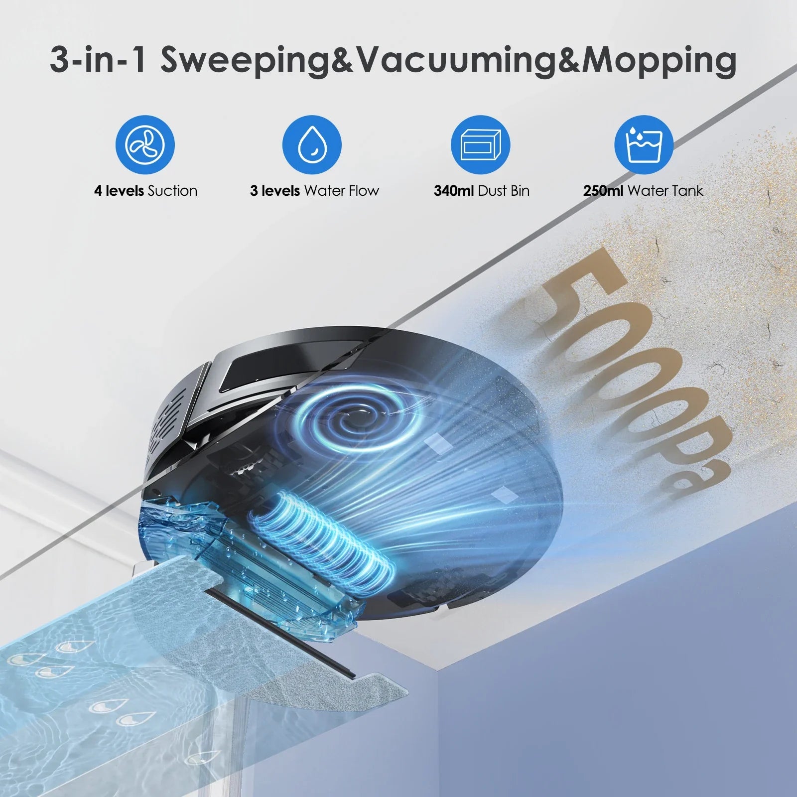 Lubluelu L15 Robot Vacuum And Mop Combo 5000Pa, 3 In 1 Robot Vacuum Cleaner,Robot Vacuum, Auto-Charging, 5 Maps, 30 No-go Zones