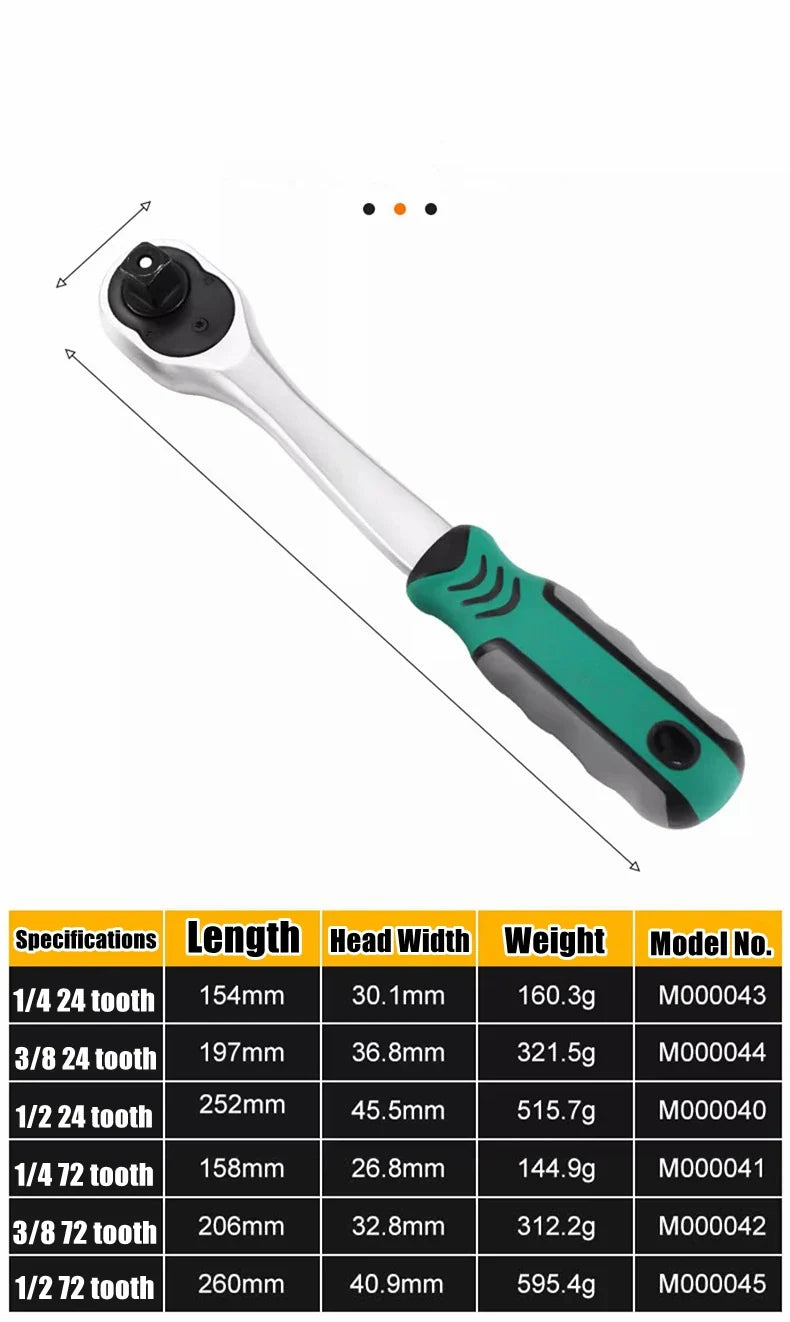 24/72 Tooth Quick Ratchet Wrench 1/2 1/4 3/8 3 Size Flying Wrenches Two-way Socket Wrench Repair Tools for for Vehicle Bicycle