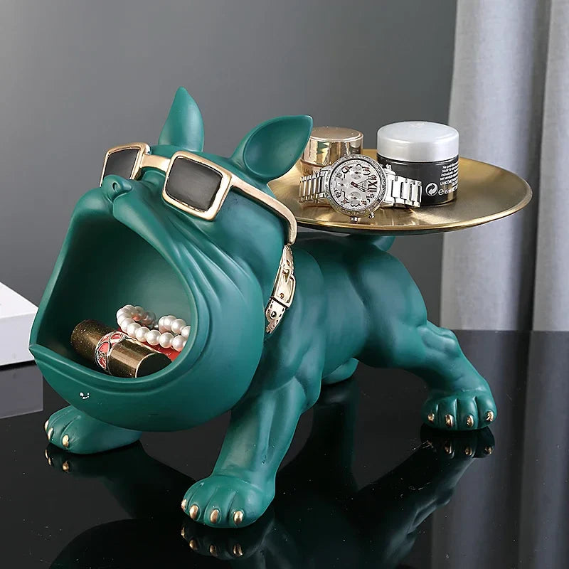 Bulldog Storage Tray Sculpture – Cool Resin Dog Decor with Tray