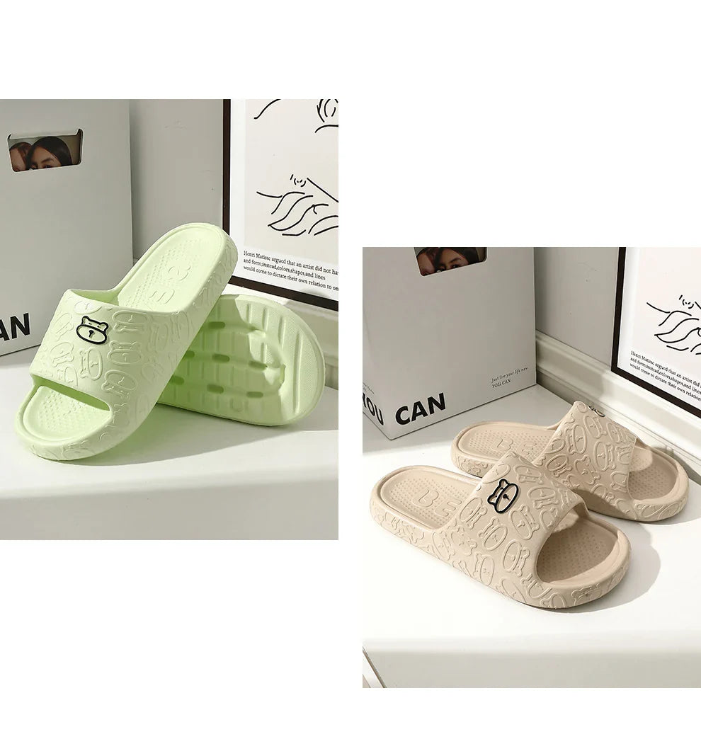 Summer Women Slippers Bathroom Platform Non-Slip Home Bear Cartoon Flip Flops Beach Women Slipper Sandals Slides Indoor Outdoor