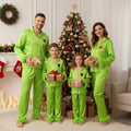 Family Green Satin Silk Christmas Pajamas Button down Shirt Sleepwear Jammies Set