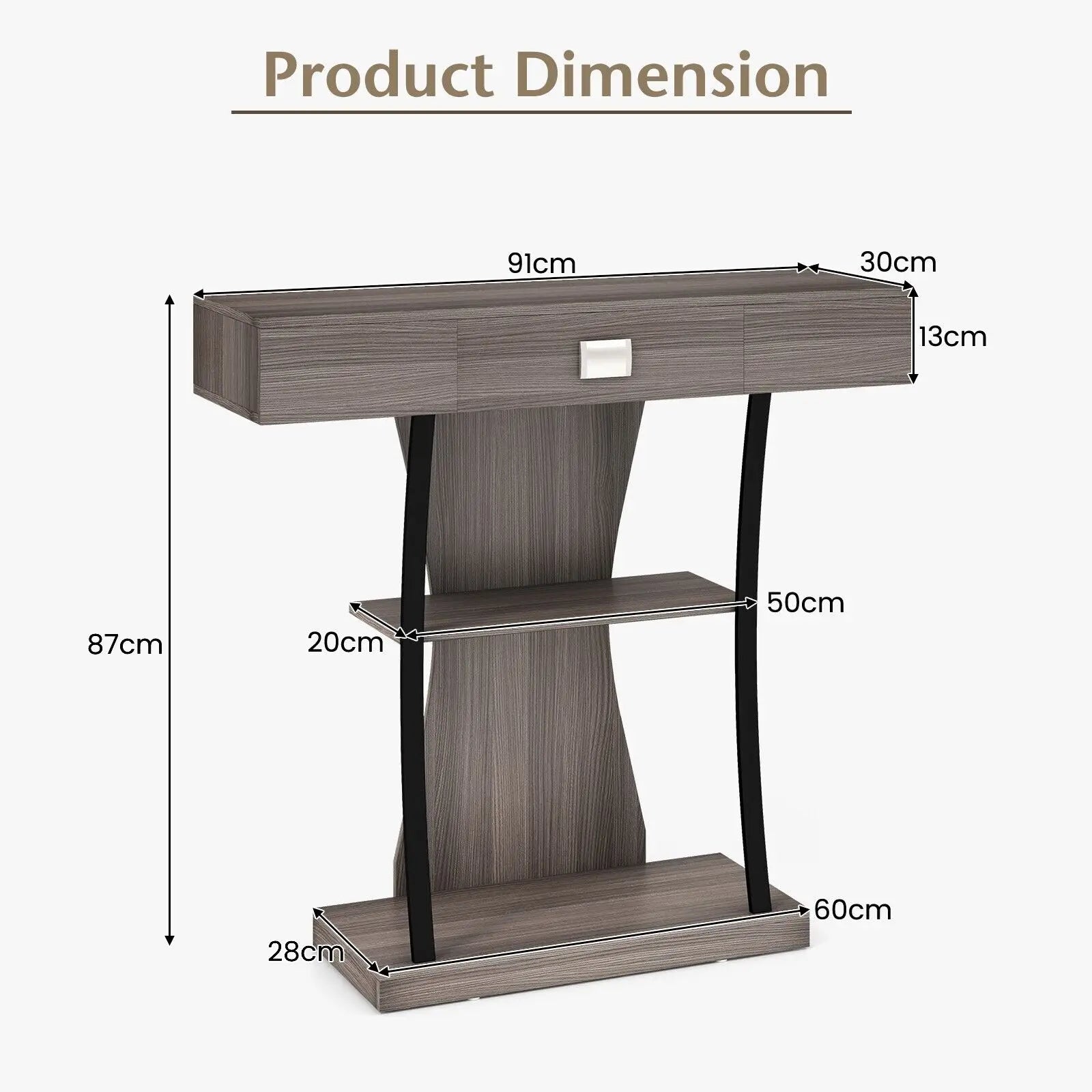 GOFLAME T-Shaped Industrial Console Table Narrow Sofa Side Table Entryway Display Shlves