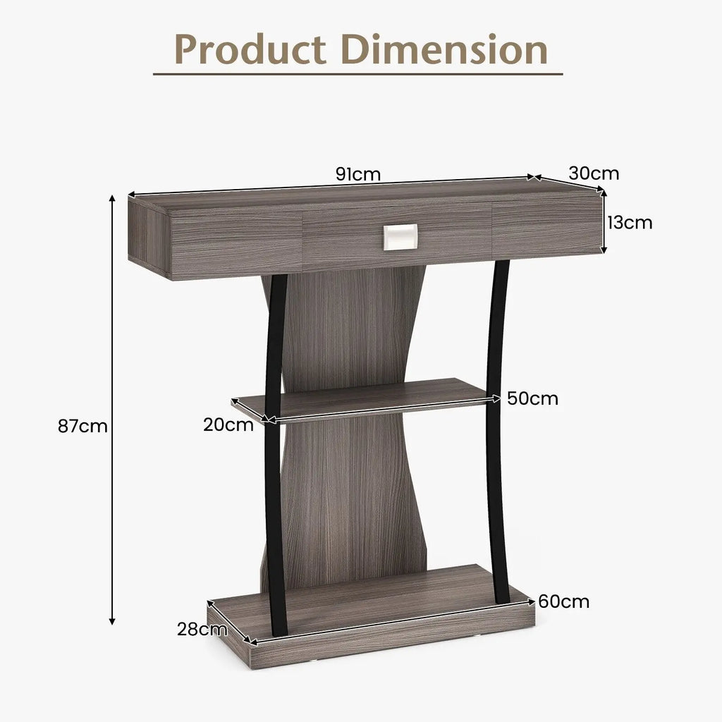 GOFLAME T-Shaped Industrial Console Table Narrow Sofa Side Table Entryway Display Shlves