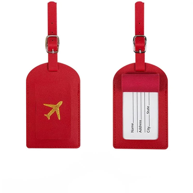 Stamped Leather Business Luggage Tag Suitcase Address Label Luggage Boarding Case Label Name ID Address Clip Travel Accessories