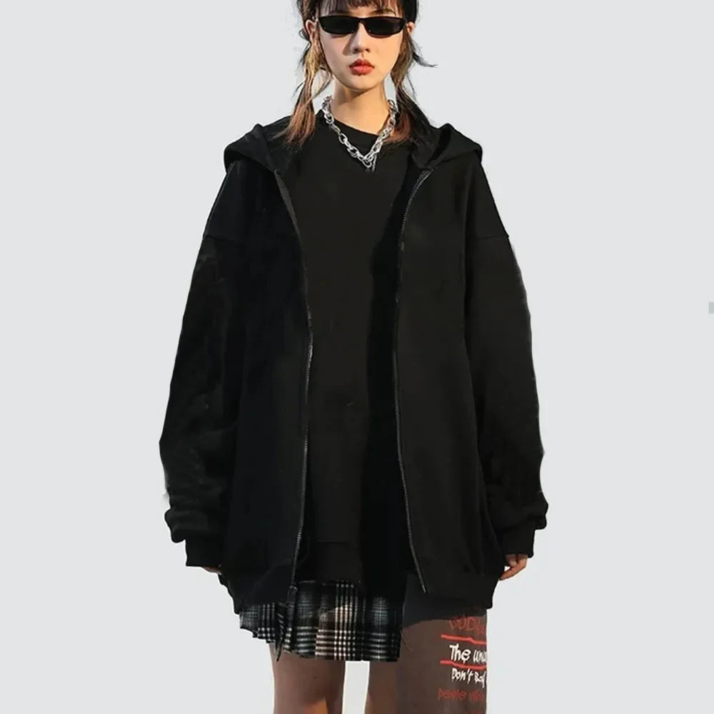 Men's Fleece Jackets Fashion Zipper Sweatshirts Spring Autumn Loose Casual Hoodies Women's Y2k Long Sleeve Solid Hooded Jacket