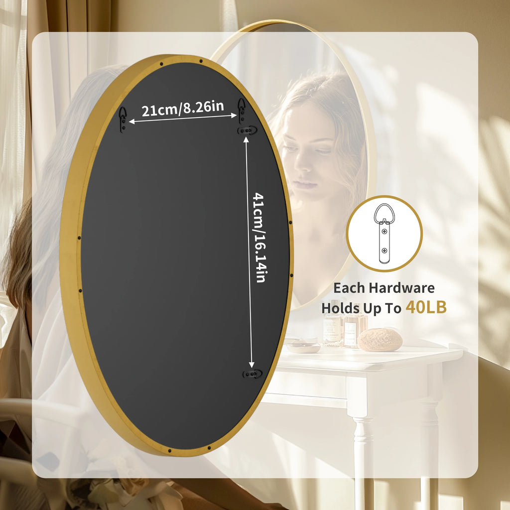 Oval Wall Mounted Mirror,  Brushed Gold Aluminum Framed Vanity Accent Mirror for Entryway Living Room, Vertically or Horizontal