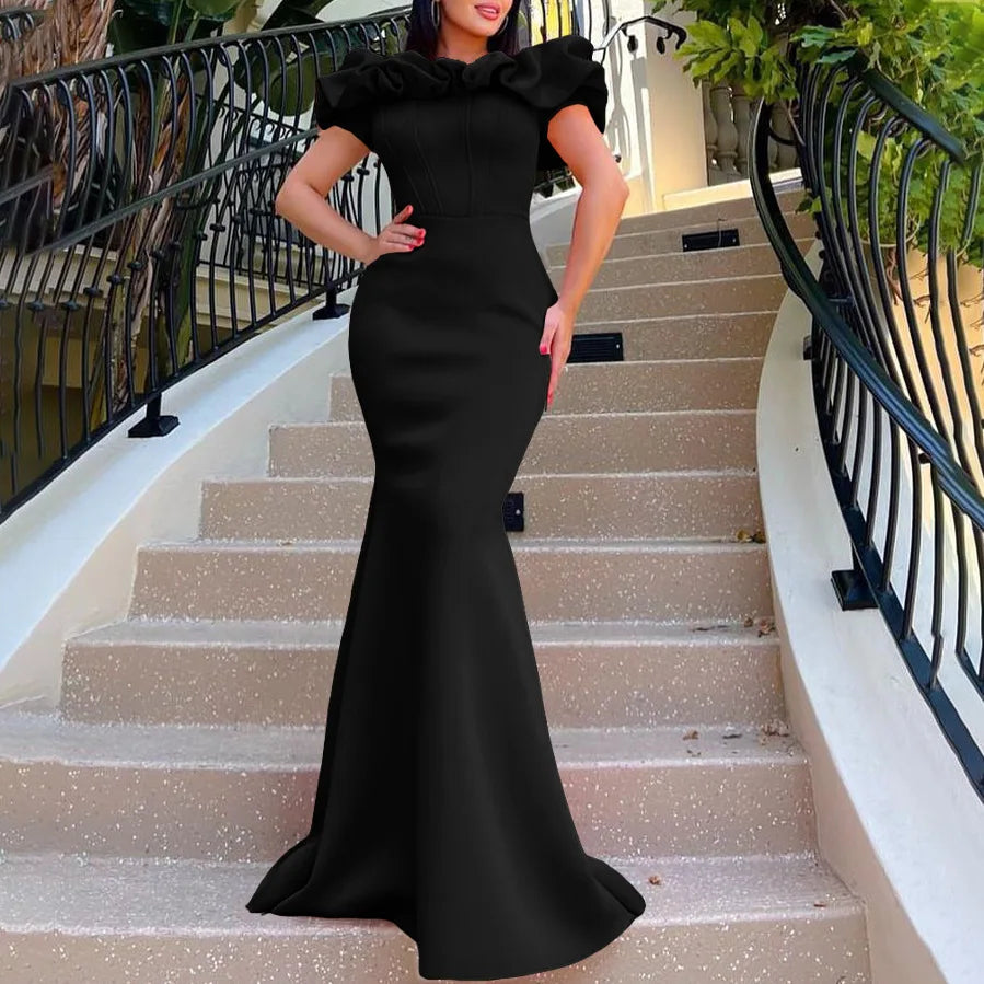 Elegant Women Long Evening Dresses Ruched Off Shoulder Slim Bodycon Mermiad