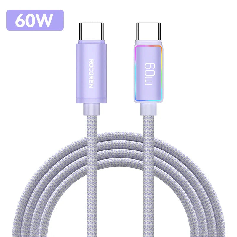 Rocoren 100W USB C to Type C Fast Charging Charger Cable 5A USB-C Cord PD 3.1 High Power Quick Charging For MacBook iPad iPhone