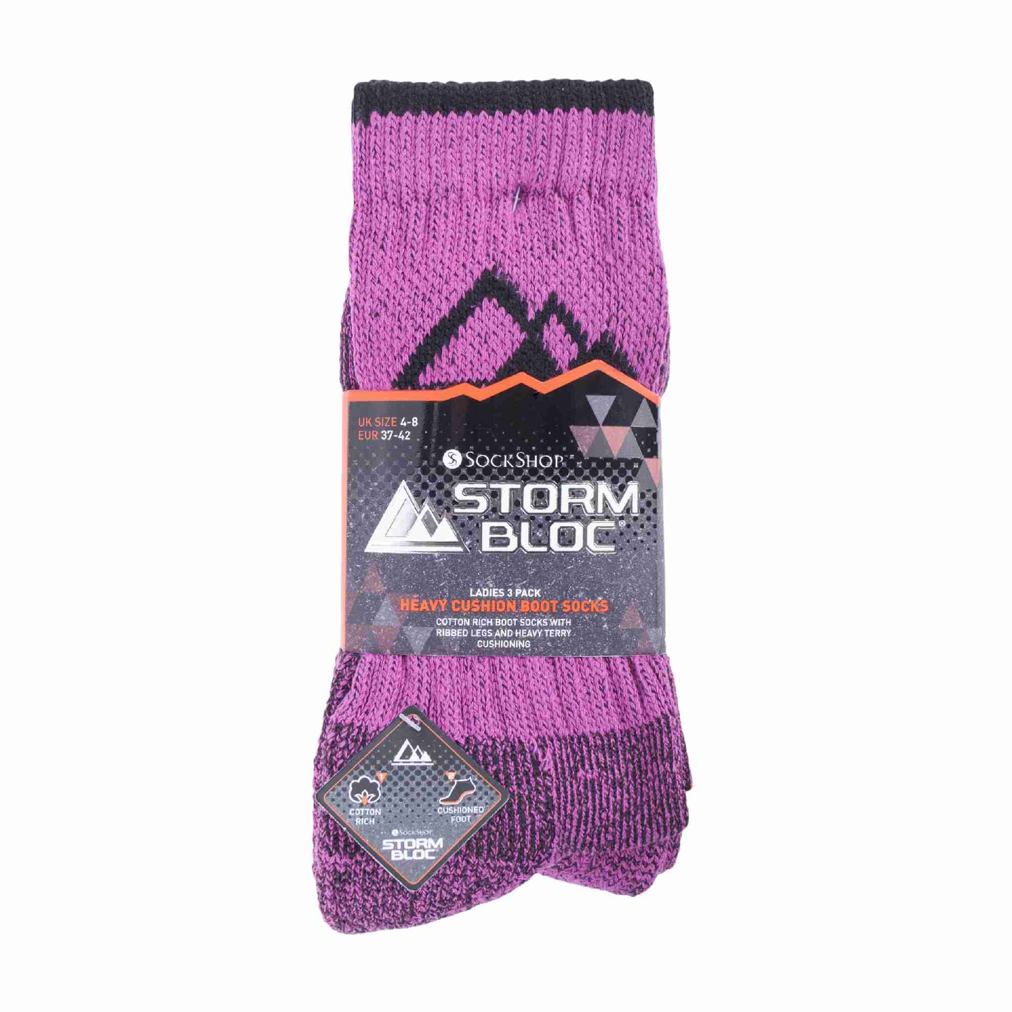 3 Pack Ladies Cushion Sole Outdoor Cotton Rich Hiking Boot Socks
