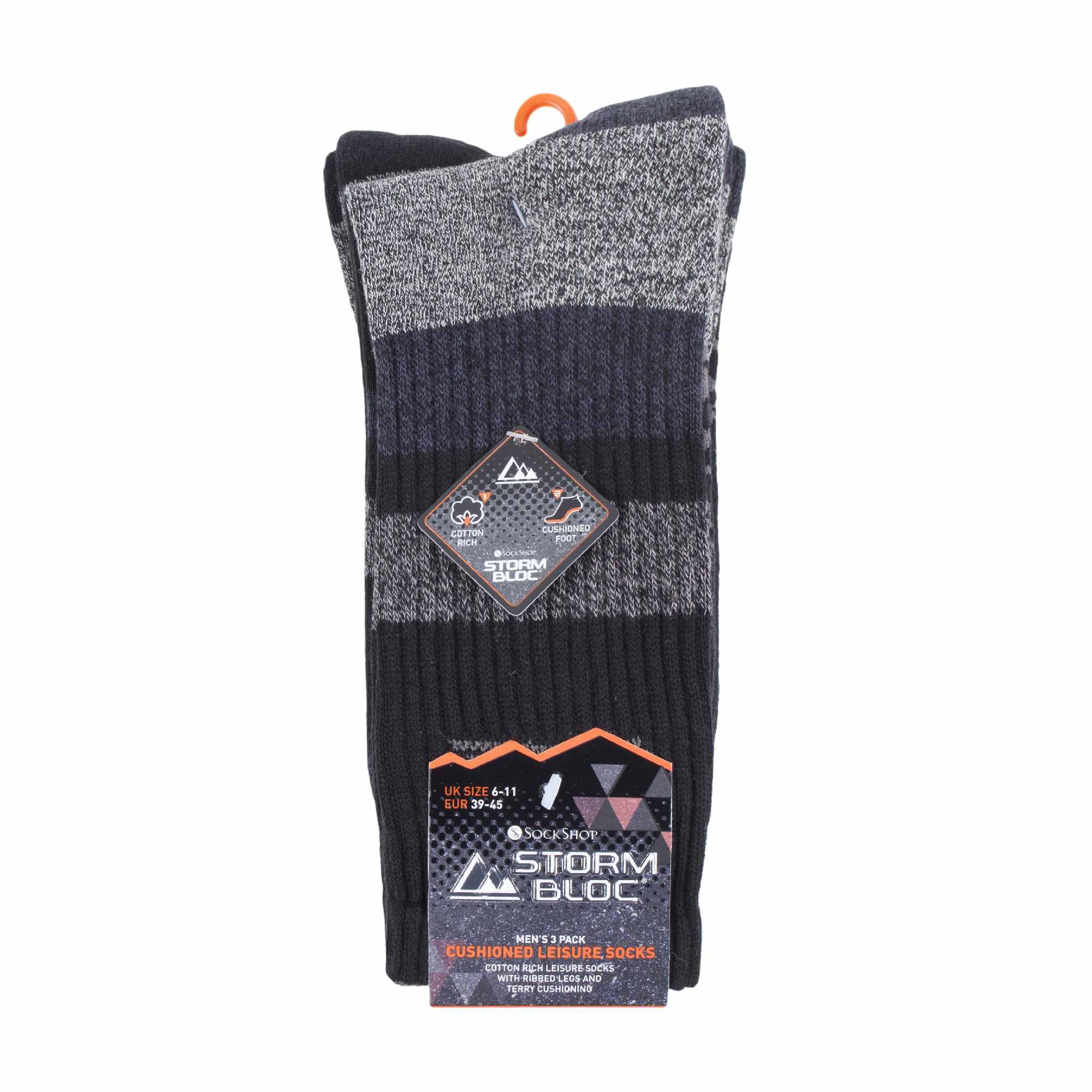 3 Pack Mens Cushion Sole Cotton Hiking Socks