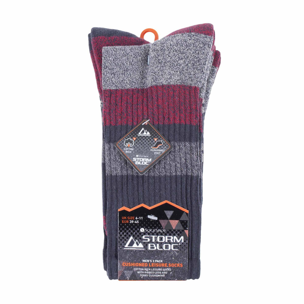 3 Pack Mens Cushion Sole Cotton Hiking Socks