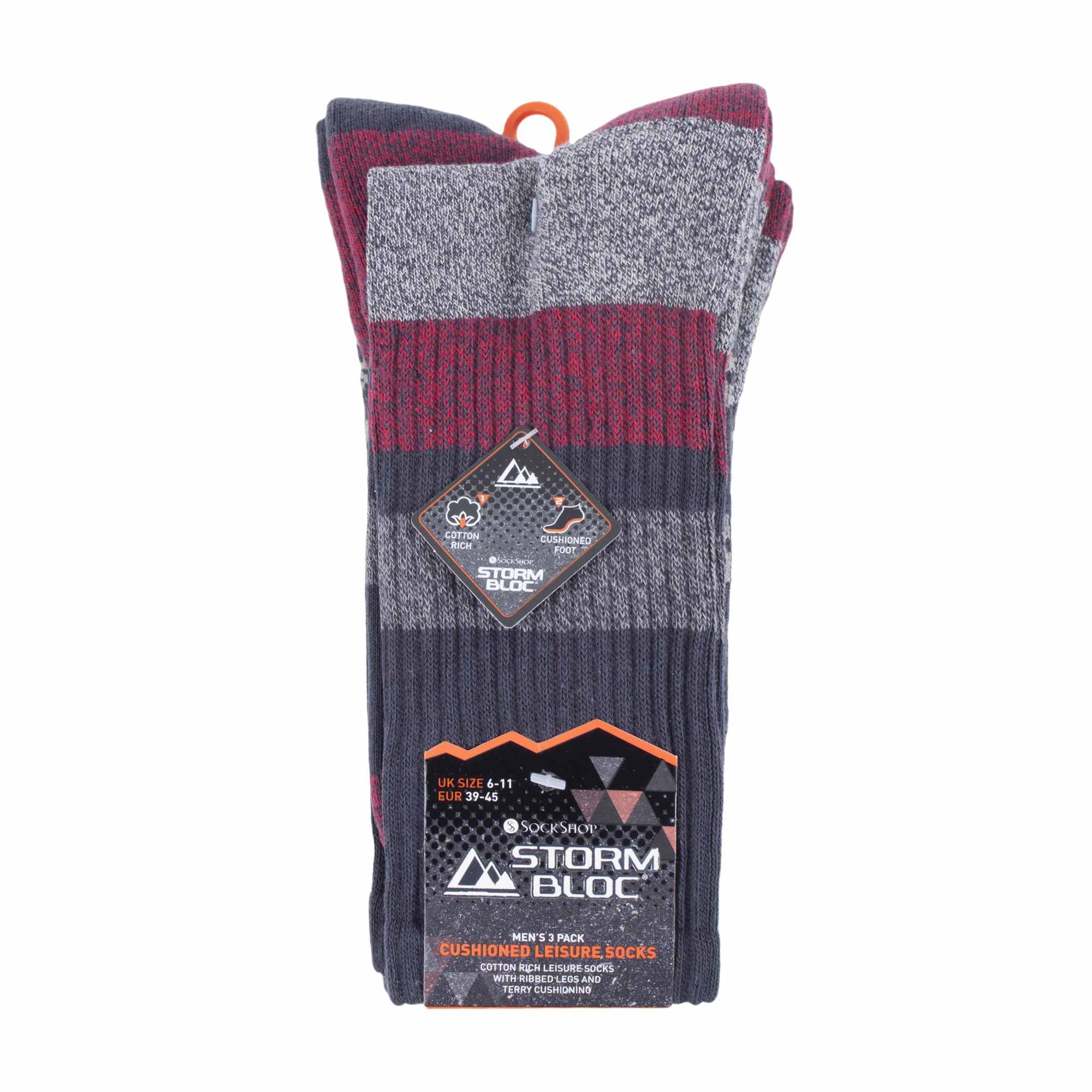 3 Pack Mens Cushion Sole Cotton Hiking Socks