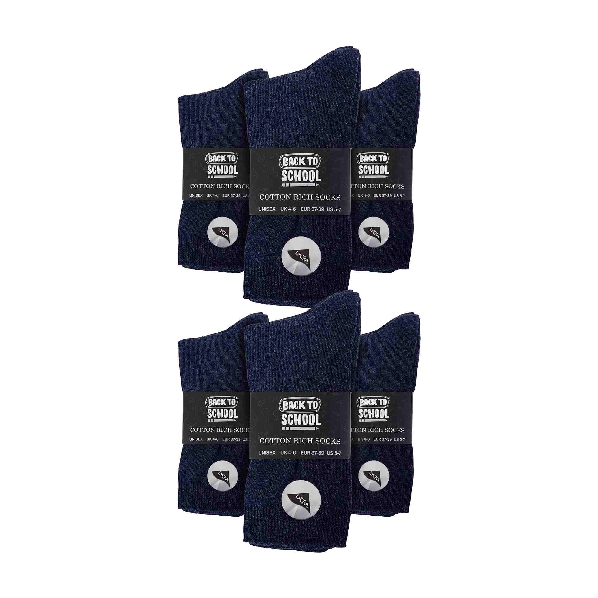 12 Pair Plain Kids School Soft Breathable Cotton Rich Socks