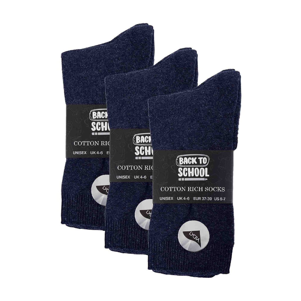 6 Pack Girls & Boys Plain Soft Breathable Cotton School Socks (3 Sizes)