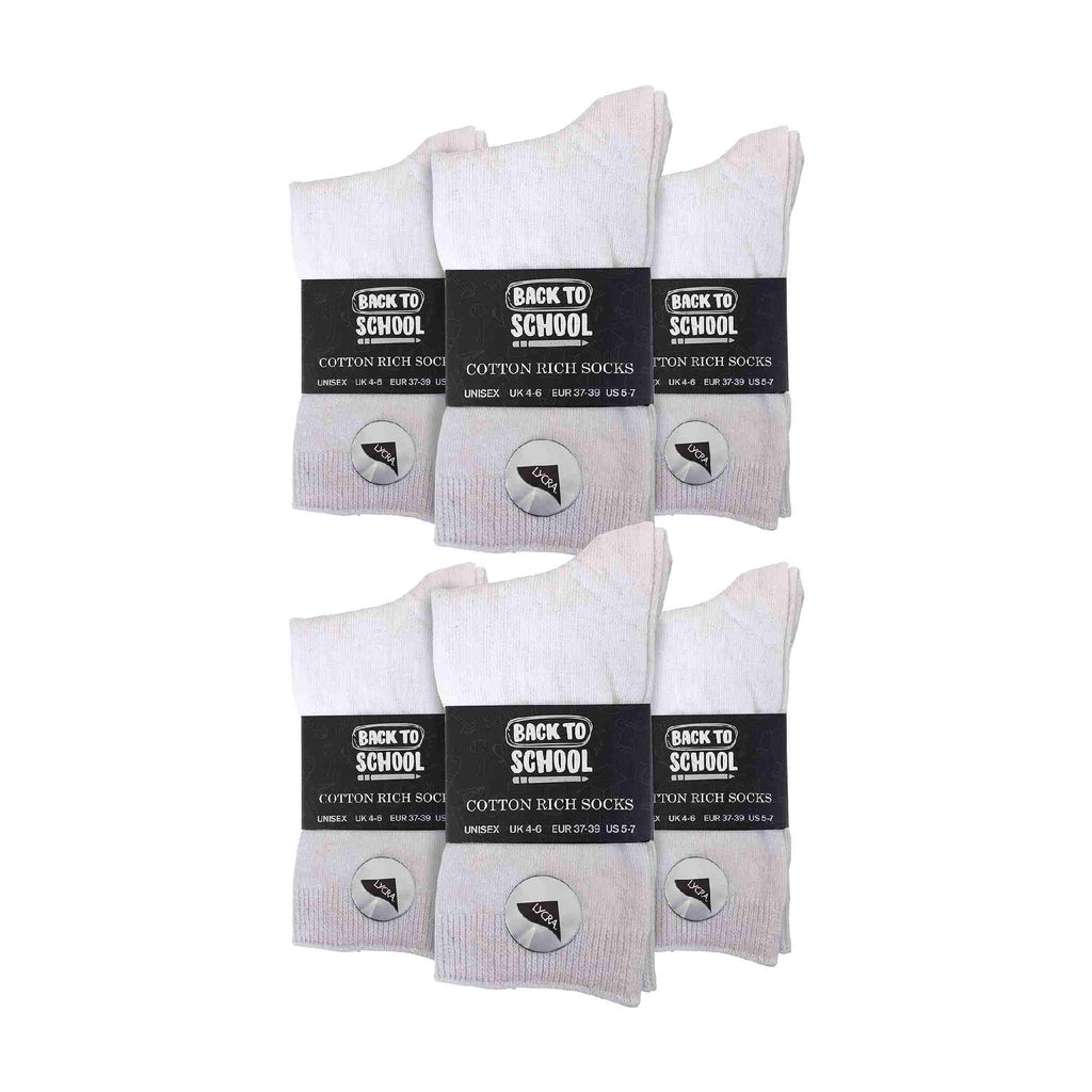 12 Pair Plain Kids School Soft Breathable Cotton Rich Socks