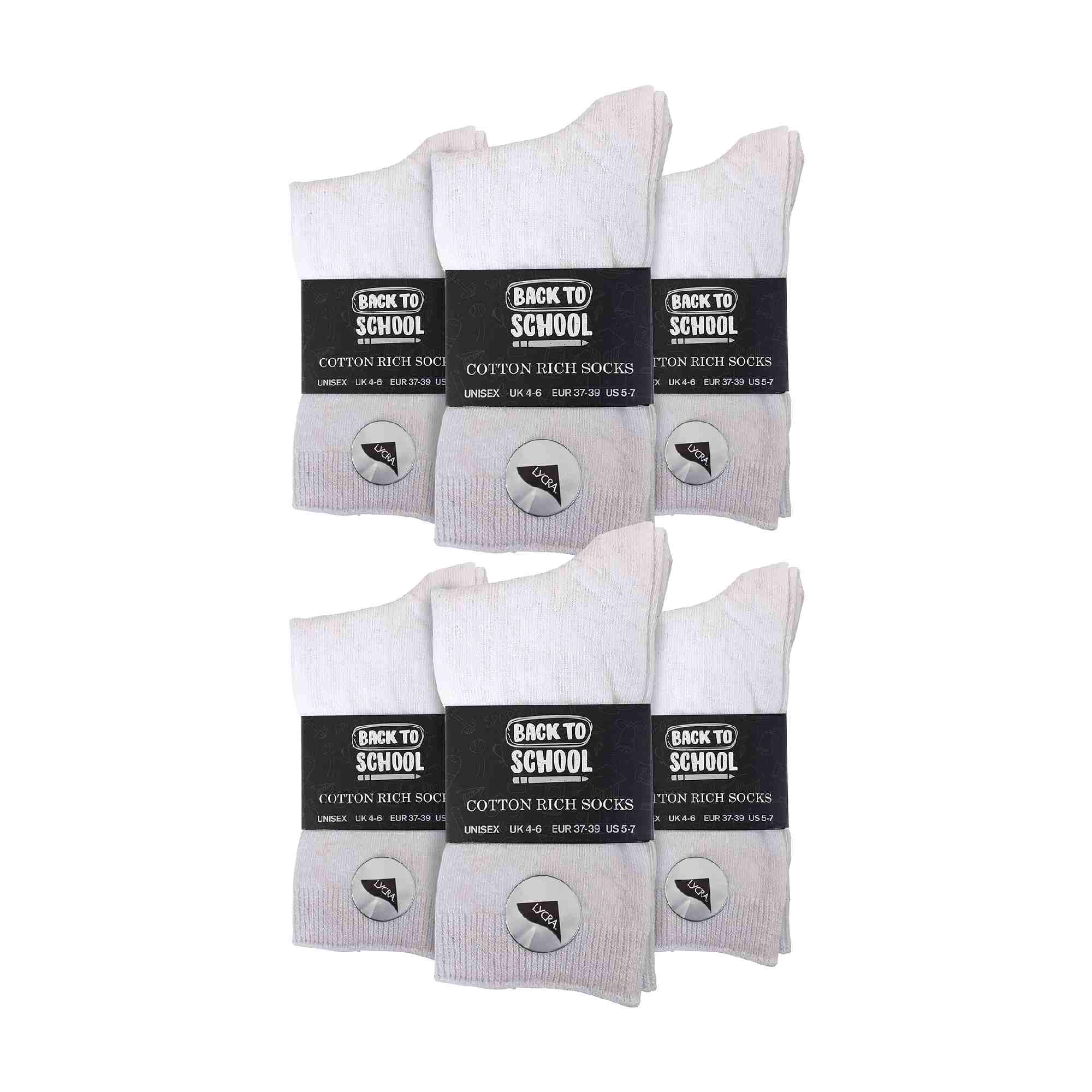 12 Pair Plain Kids School Soft Breathable Cotton Rich Socks