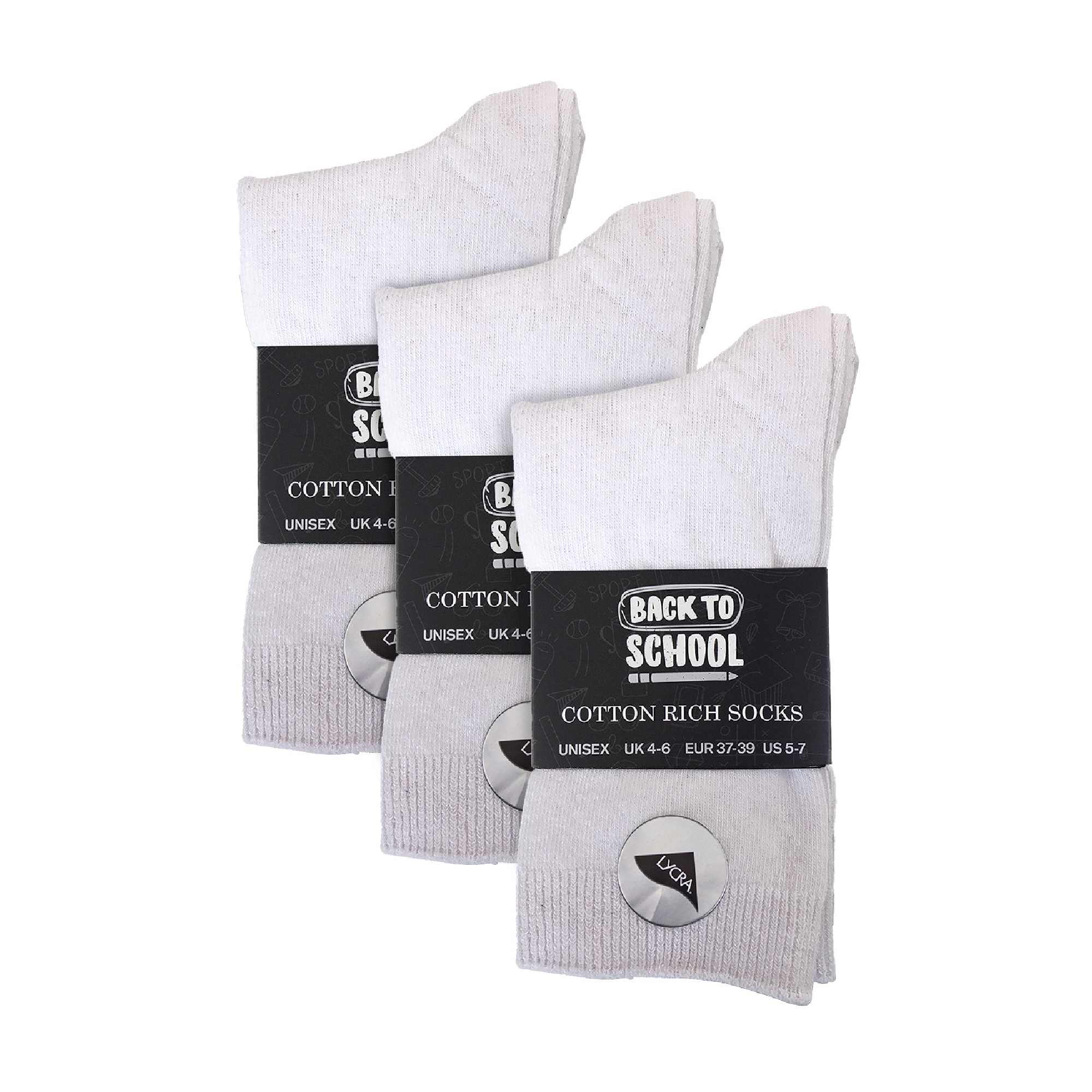 6 Pack Girls & Boys Plain Soft Breathable Cotton School Socks (3 Sizes)