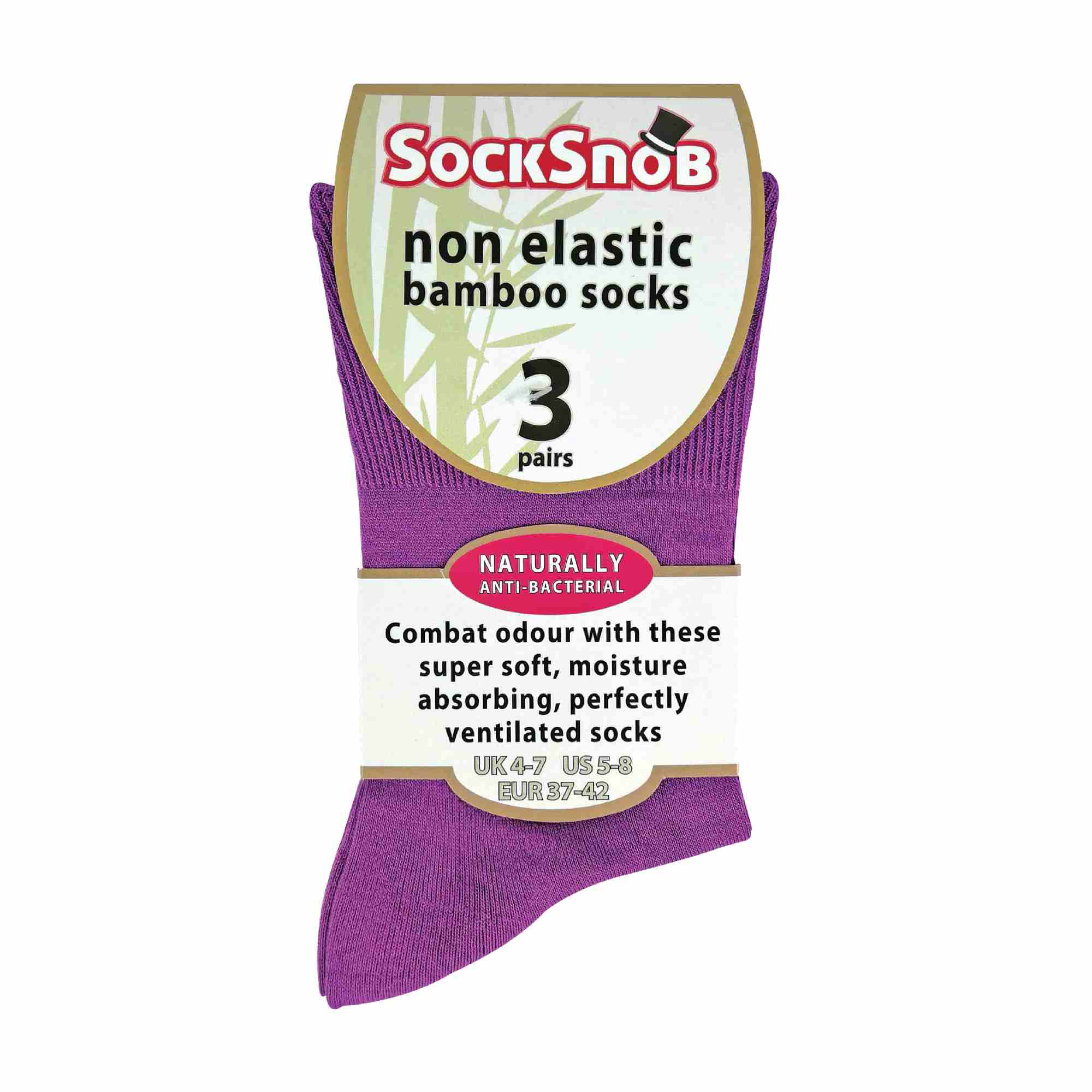 3 Pack Ladies Anti Odour Loose Wide Bamboo Socks with Non Elastic Top