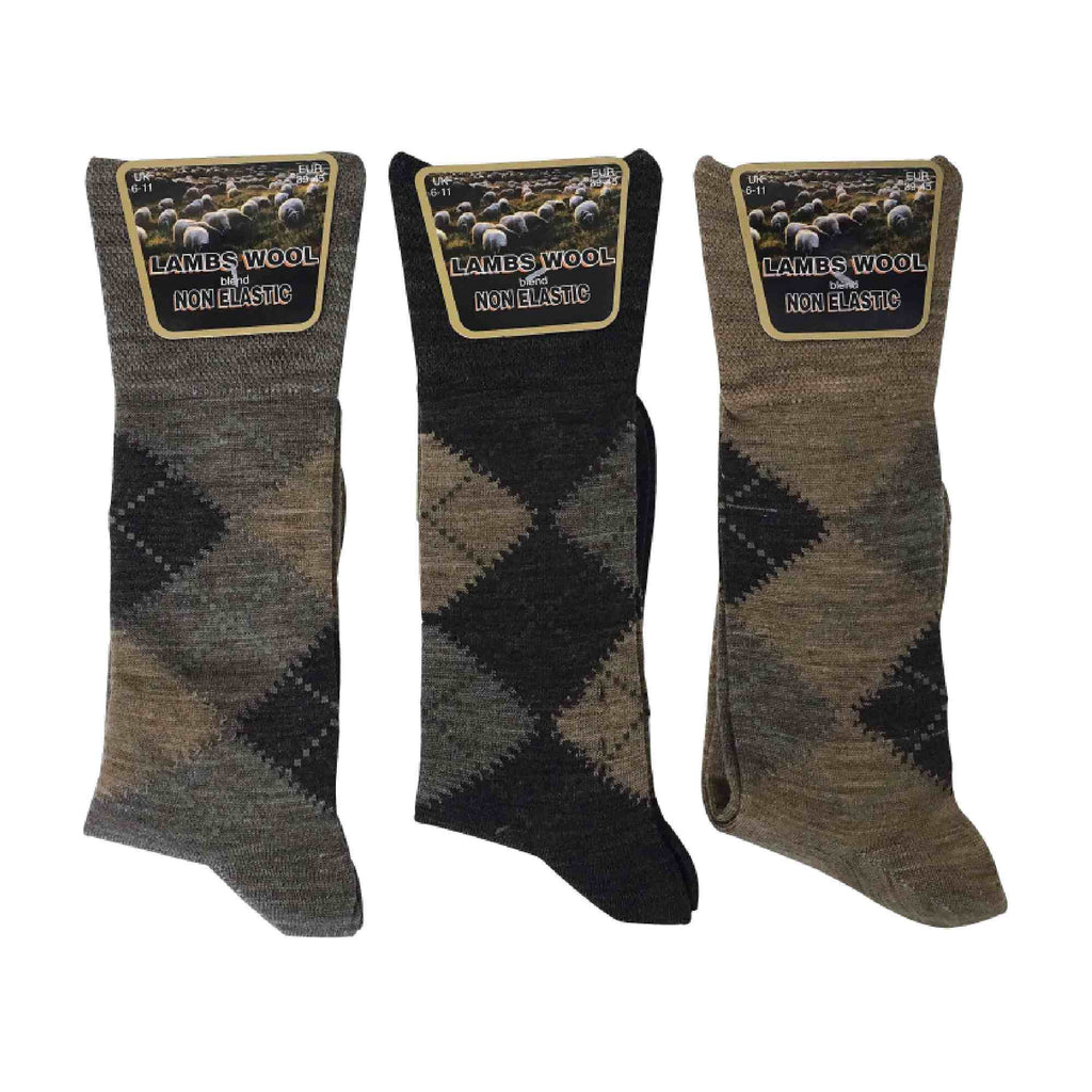 3 Pack Mens Non Elastic Lambs Wool Blend Socks with Loose Top